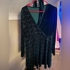 SHEIN Green Velvet Dress with Silver Accents